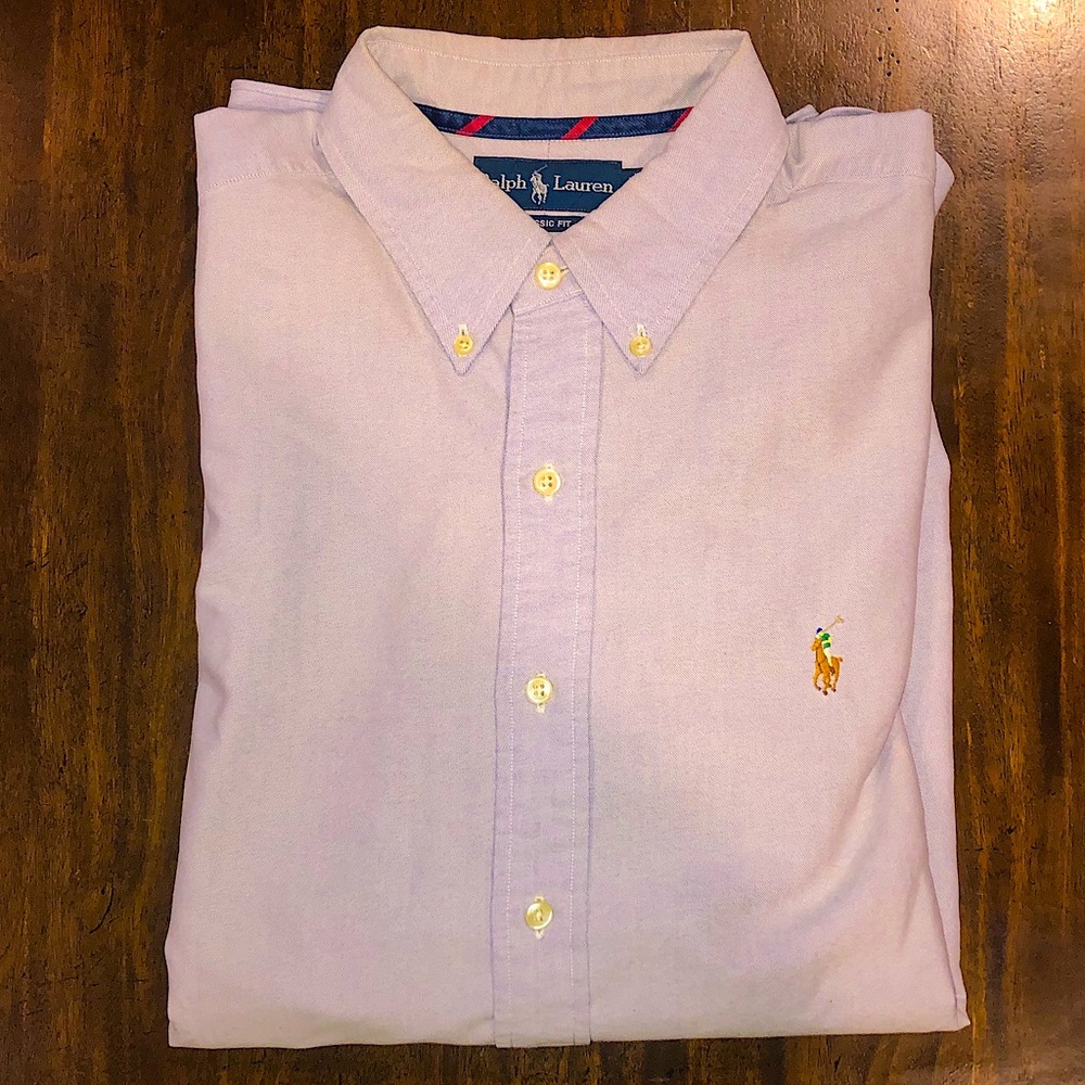 RALPH LAUREN Long Sleeve Purple Pique Button Down Dress Shirt Sz XL